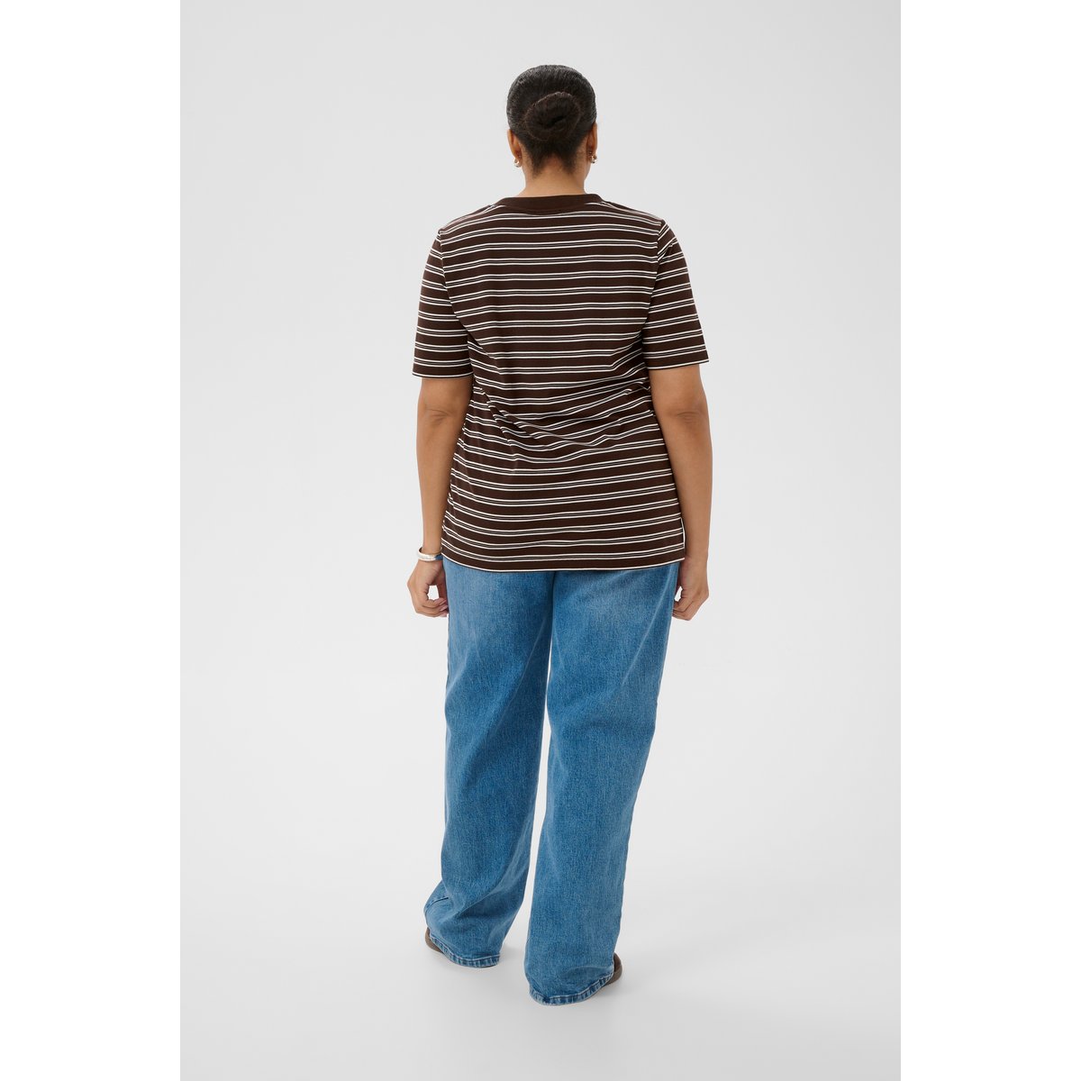 T-shirt à manches courtes marron chocolate brown/chalk stripes, KAFFE CURVE