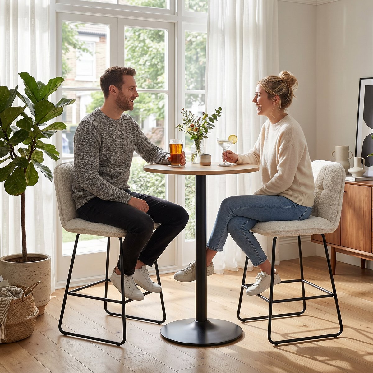 Tabouret de bar Tissu bouclette (100% crème, HOMCOM