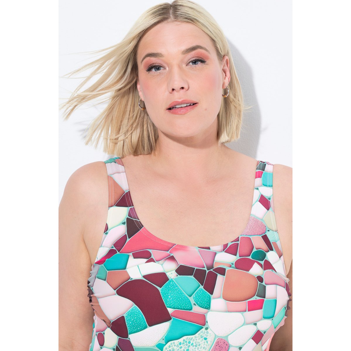 Maillot de bain sans bonnets souples. Motif pétrol, ULLA POPKEN