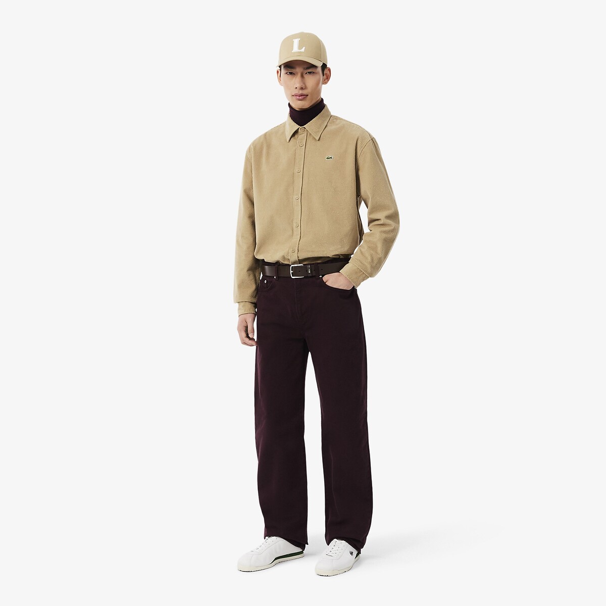 Chemise en velours, Regular Fit beige, LACOSTE