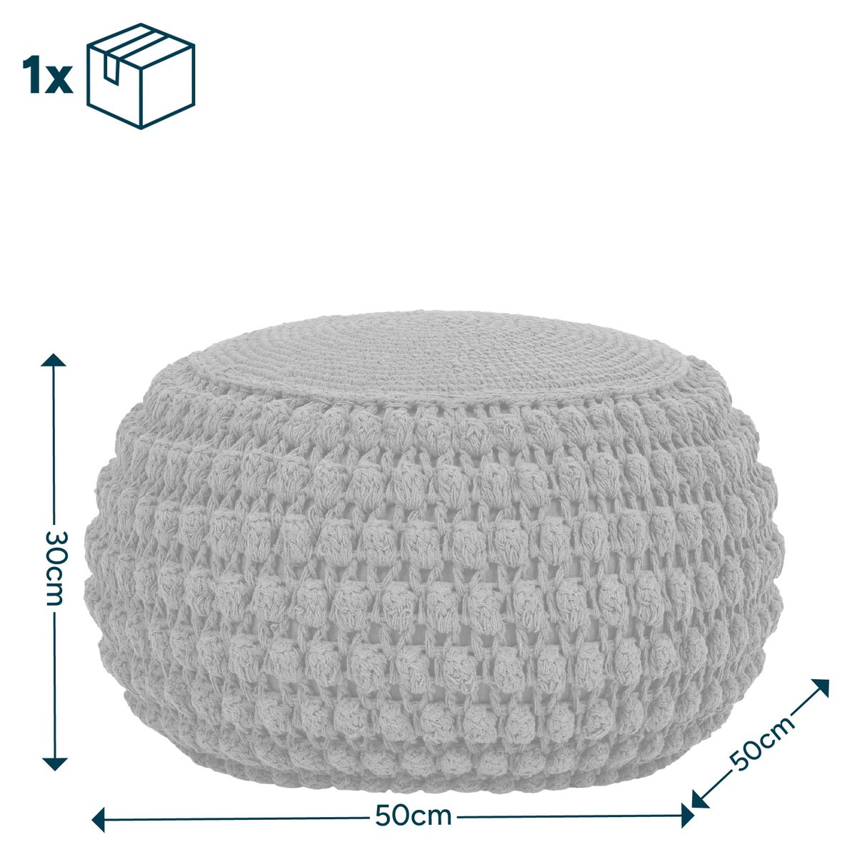 Pouf repose-pieds rond en coton crochet main Oeko-Tex® - RIVA terracotta, ICON