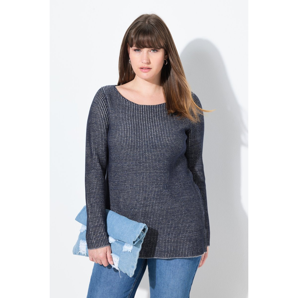 Pull en coton bio, encolure bateau marine, ULLA POPKEN