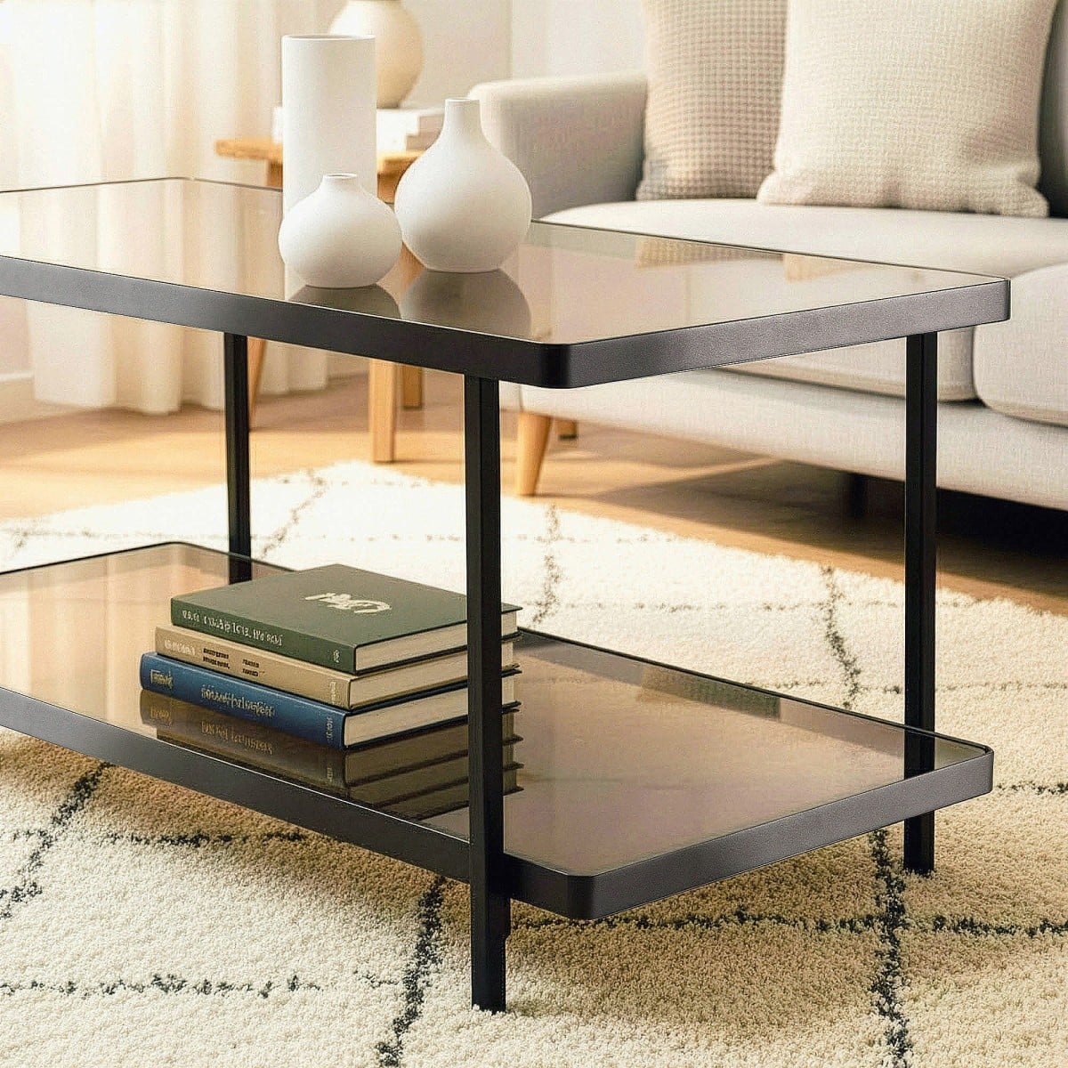 Table basse en métal noir et verre fumé ORA noir, CALICOSY