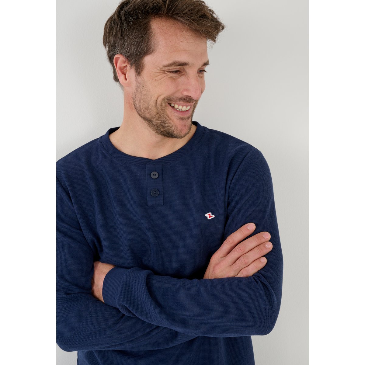 Pyjama Thermolactyl en maille gaufrée bleu marine, DAMART