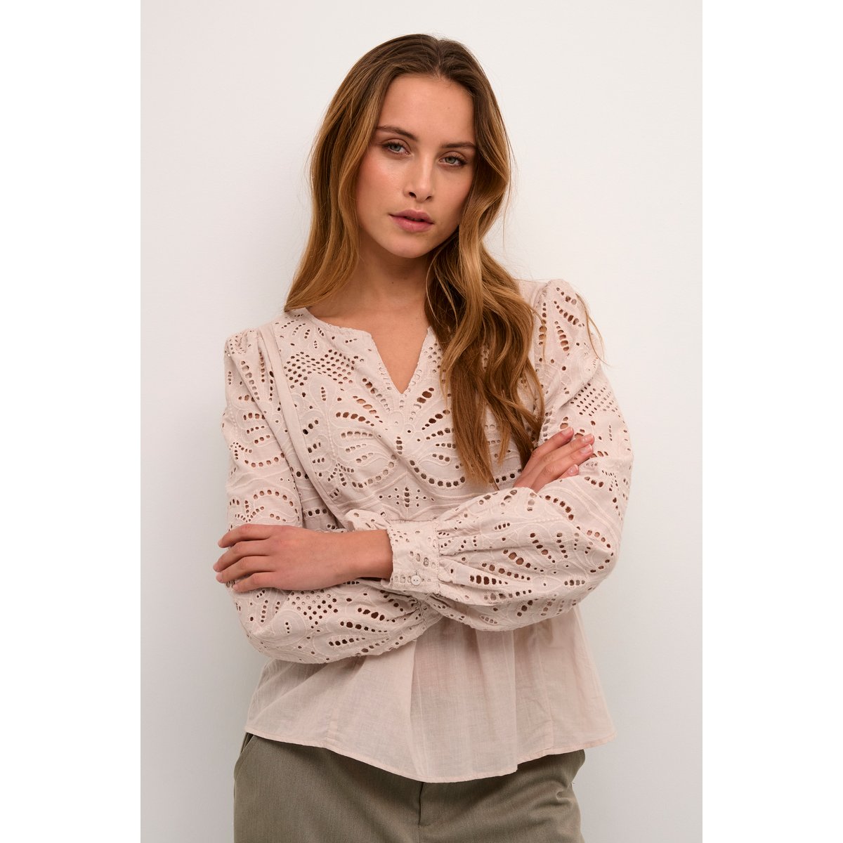 Blouse à manches courtes blanc ancient scroll, CREAM