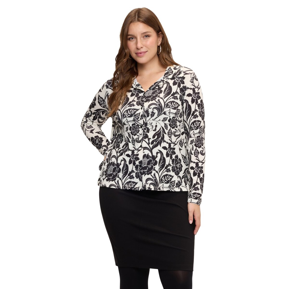 Blouse à imprimé floral avec col noir, FIORELLA RUBINO