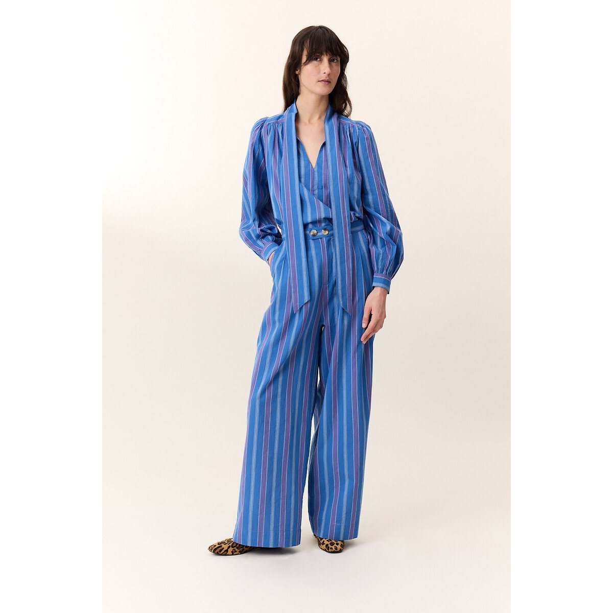 Cilian Striped Blouse with Pussy-Bow Collar blue striped, LEON & HARPER