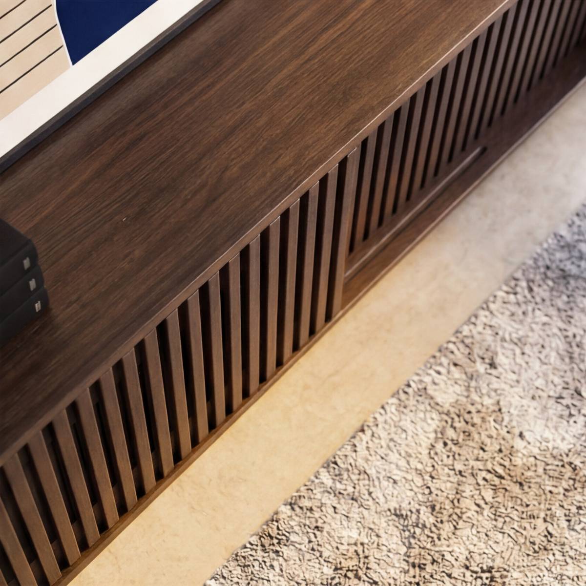 Meuble TV manguier et marbre TOBIAS bois foncé, MADE IN MEUBLES