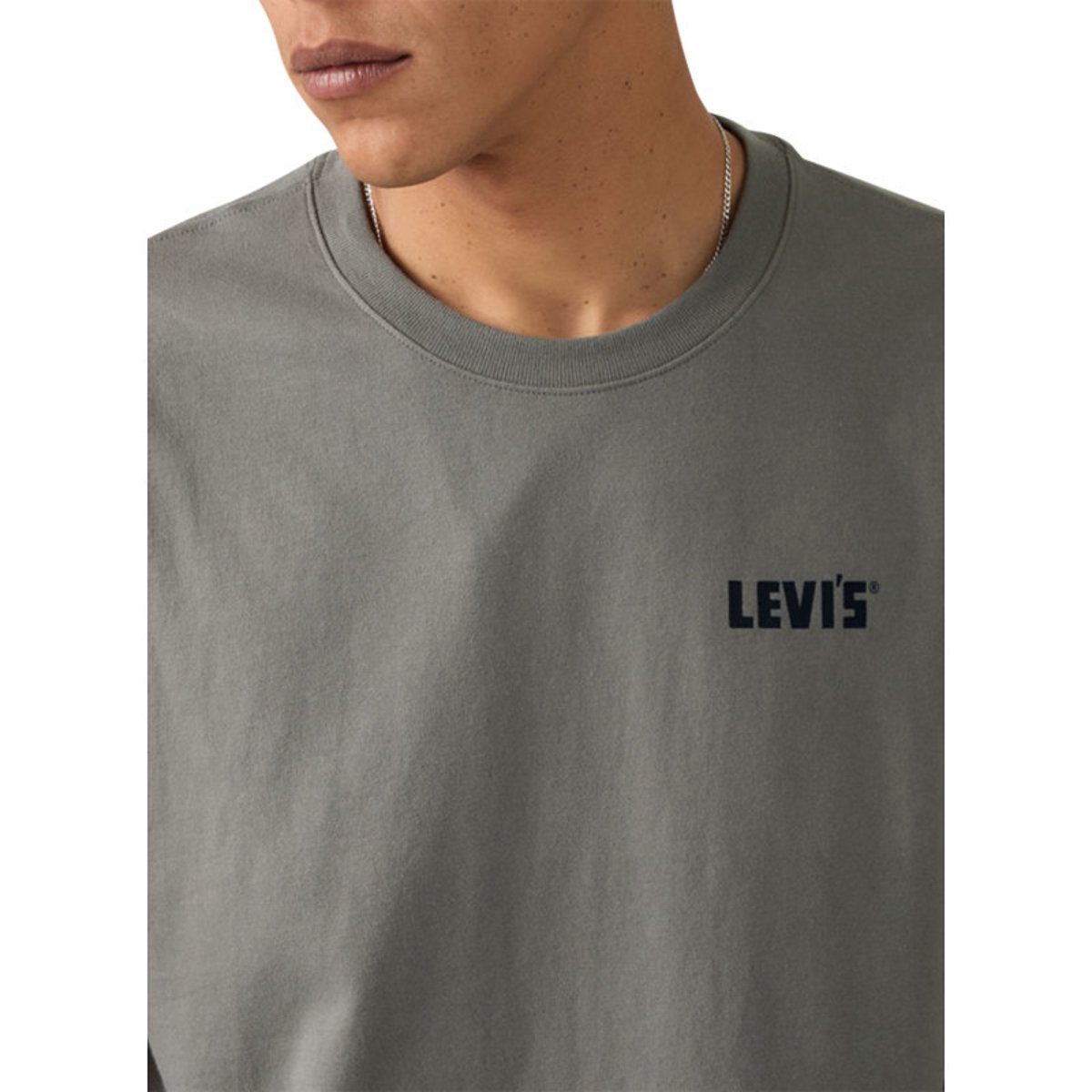 T-shirt en coton anthracite imprimé à coupe droite pourvu d'un col rond gris foncé, LEVI'S