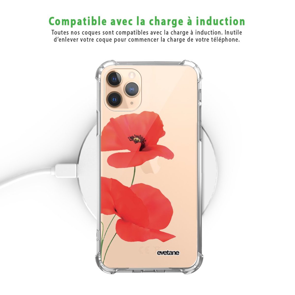 Coque souple renforcée iPhone 11 Pro coquelicot, EVETANE