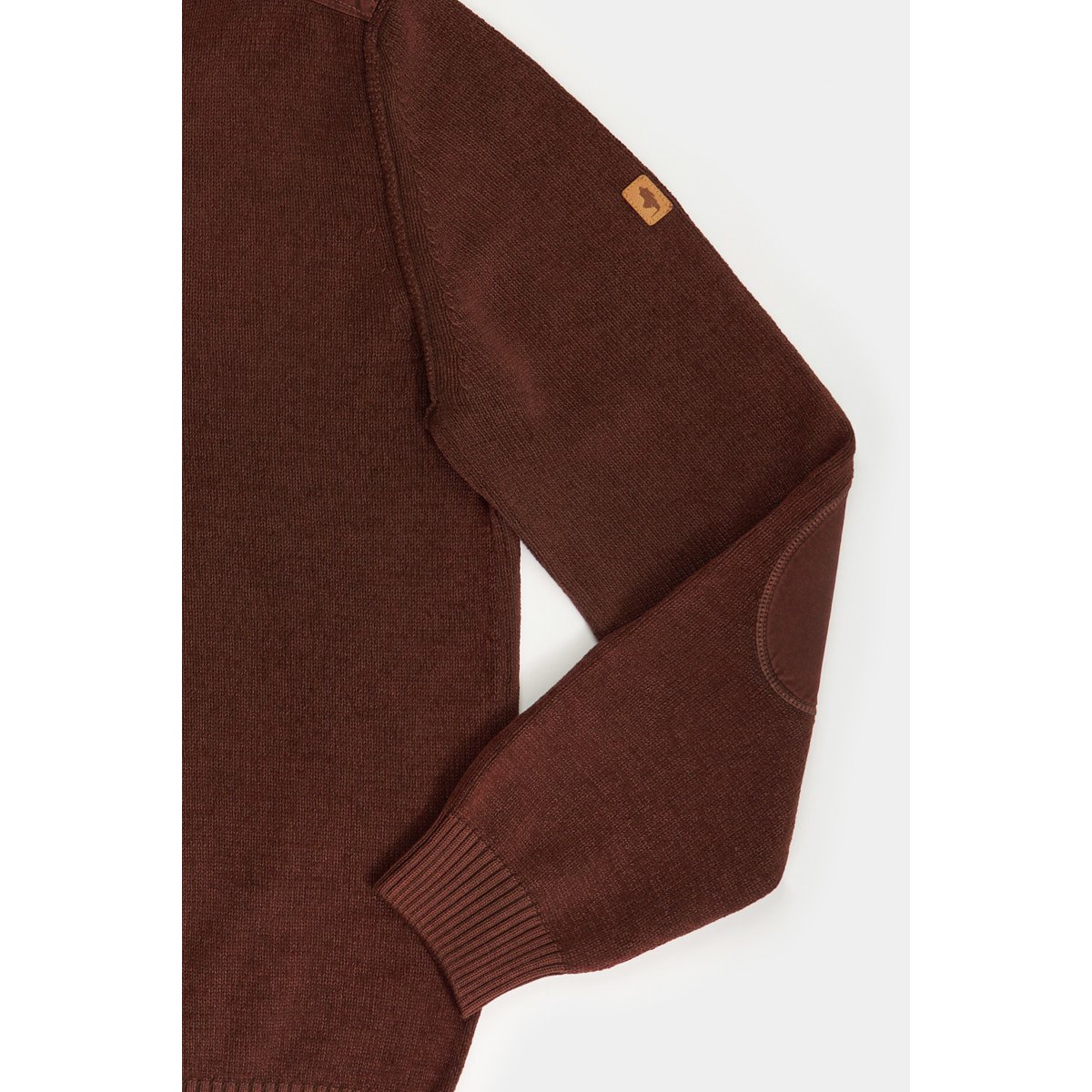 Pull col rond empiècements tissés cognac, MCS