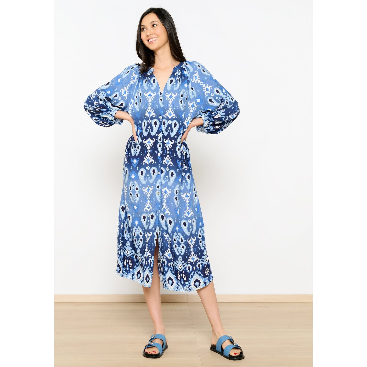 Robe caftan à imprimé bleu, LOLALIZA