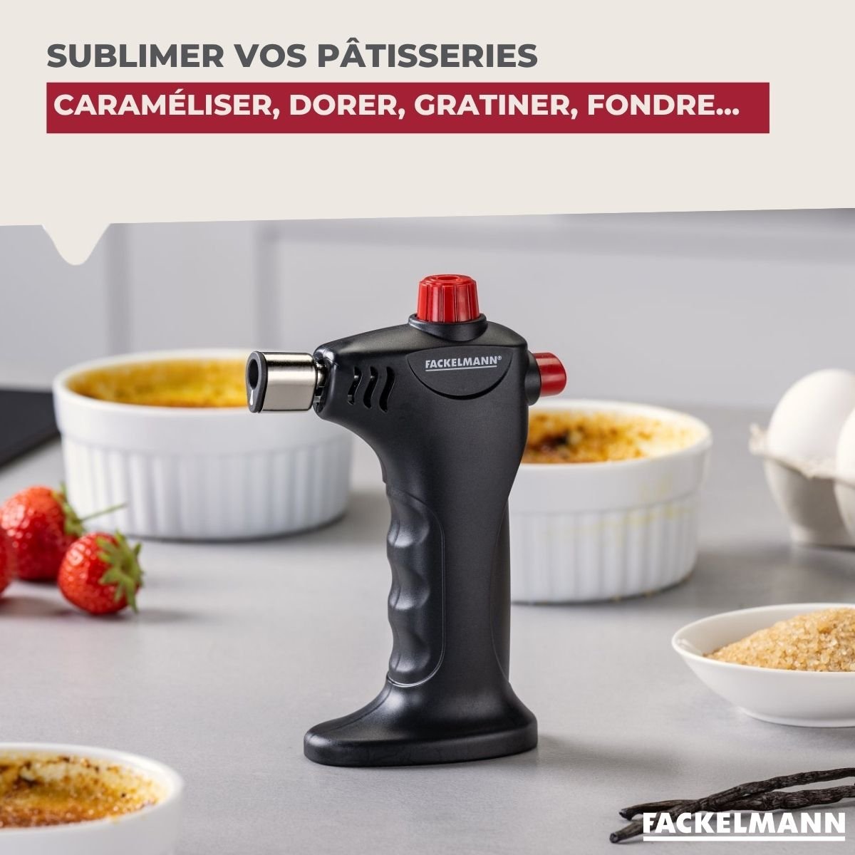 Chalumeau de cuisine à gaz rouge,noir, FACKELMANN