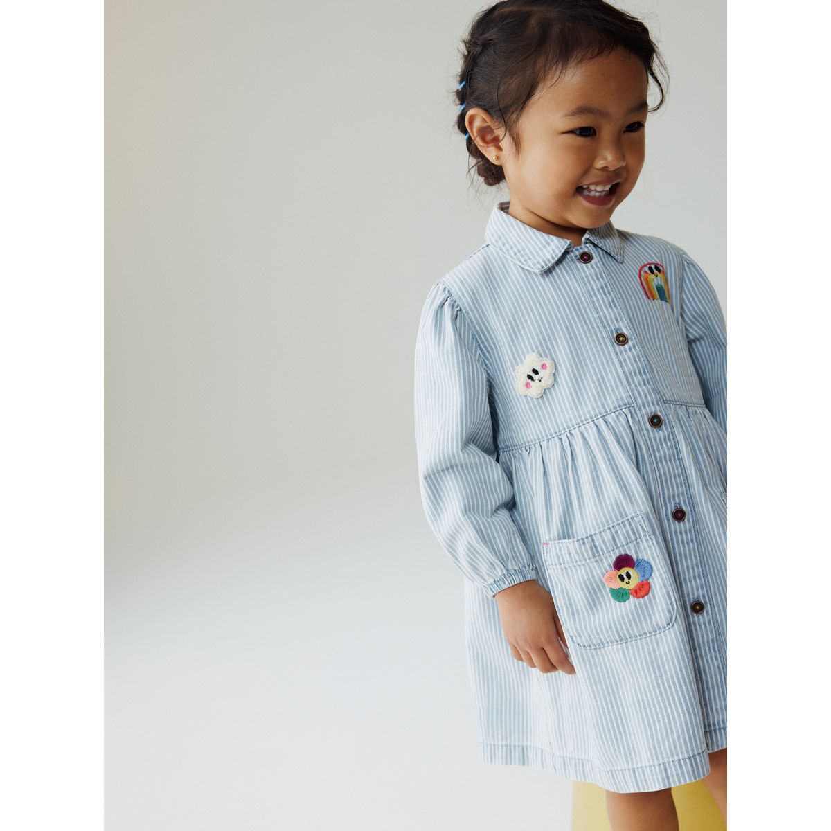 Robe en coton à manches longues rayures bleues, NEXT