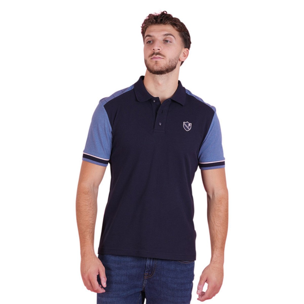 Polo en coton bleu en maille piquée avec une coupe droite et un col à revers bleu, RUCKFIELD