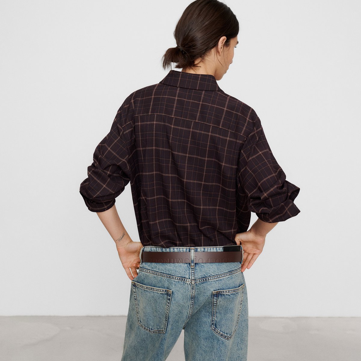Chemise ample à carreaux et col italien carré rouge, ADOLFO DOMINGUEZ