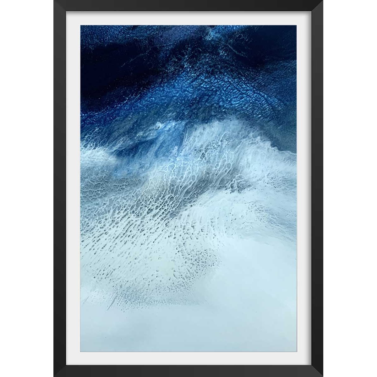 Poster bleu rivage affiche + cadre en bois - noir, HEXOA