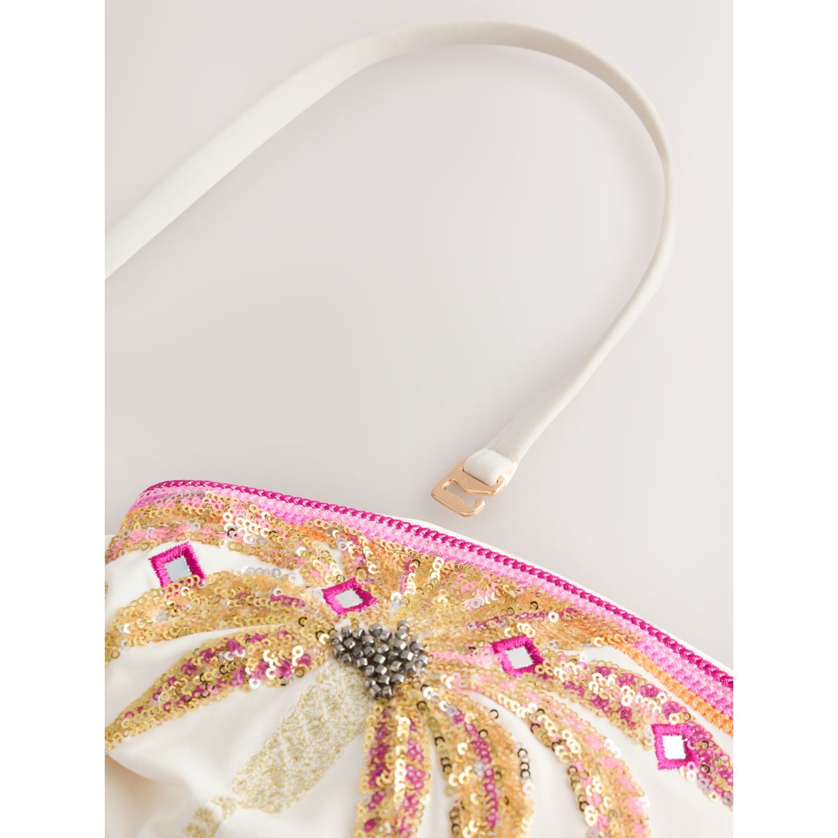 Haut de bikini bandeau orné sequins crème/rose, NEXT