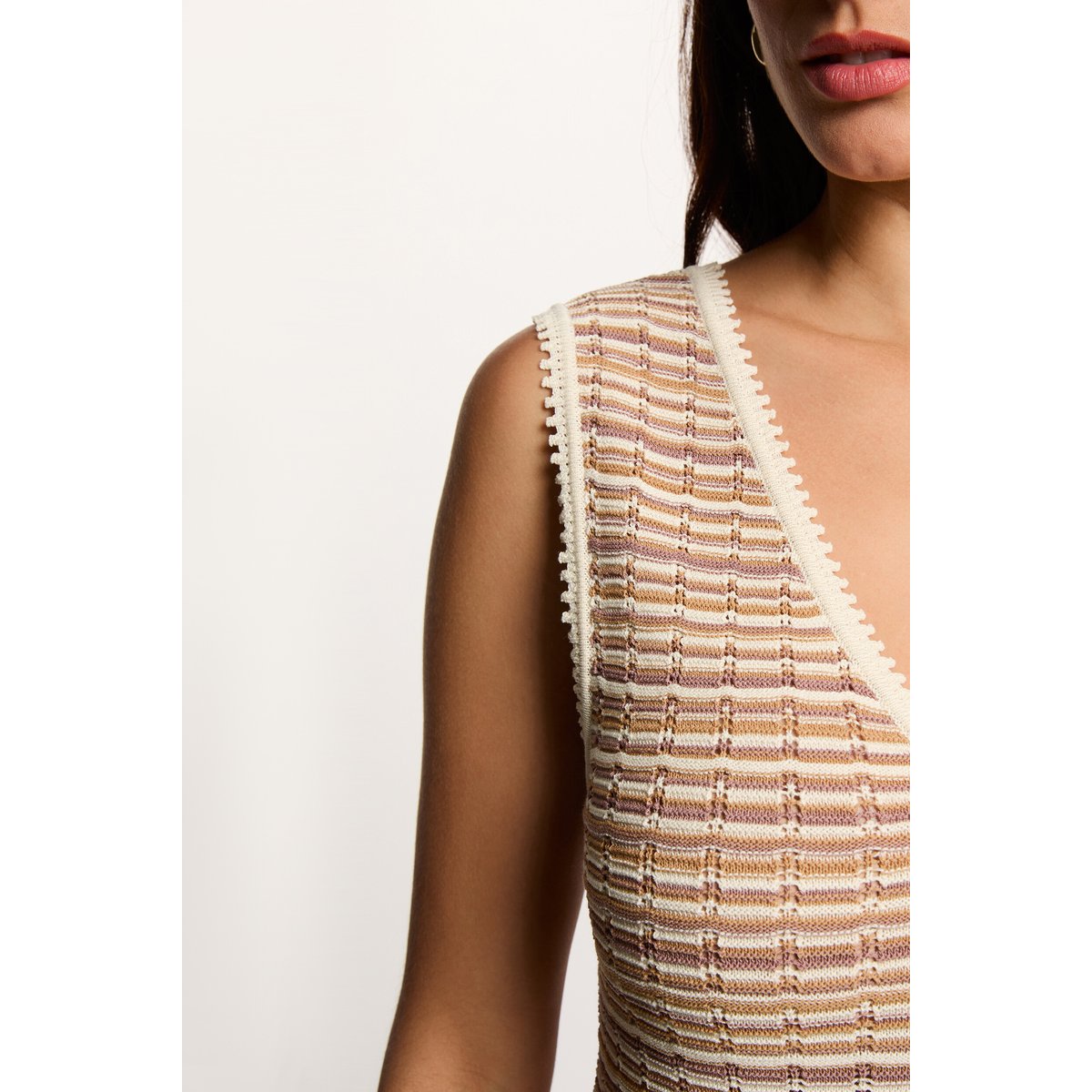 Robe tricot col v beige, MORGAN