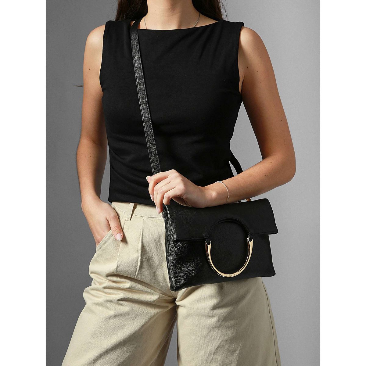 Sac bandoulière Tradition cuir noir, ETRIER