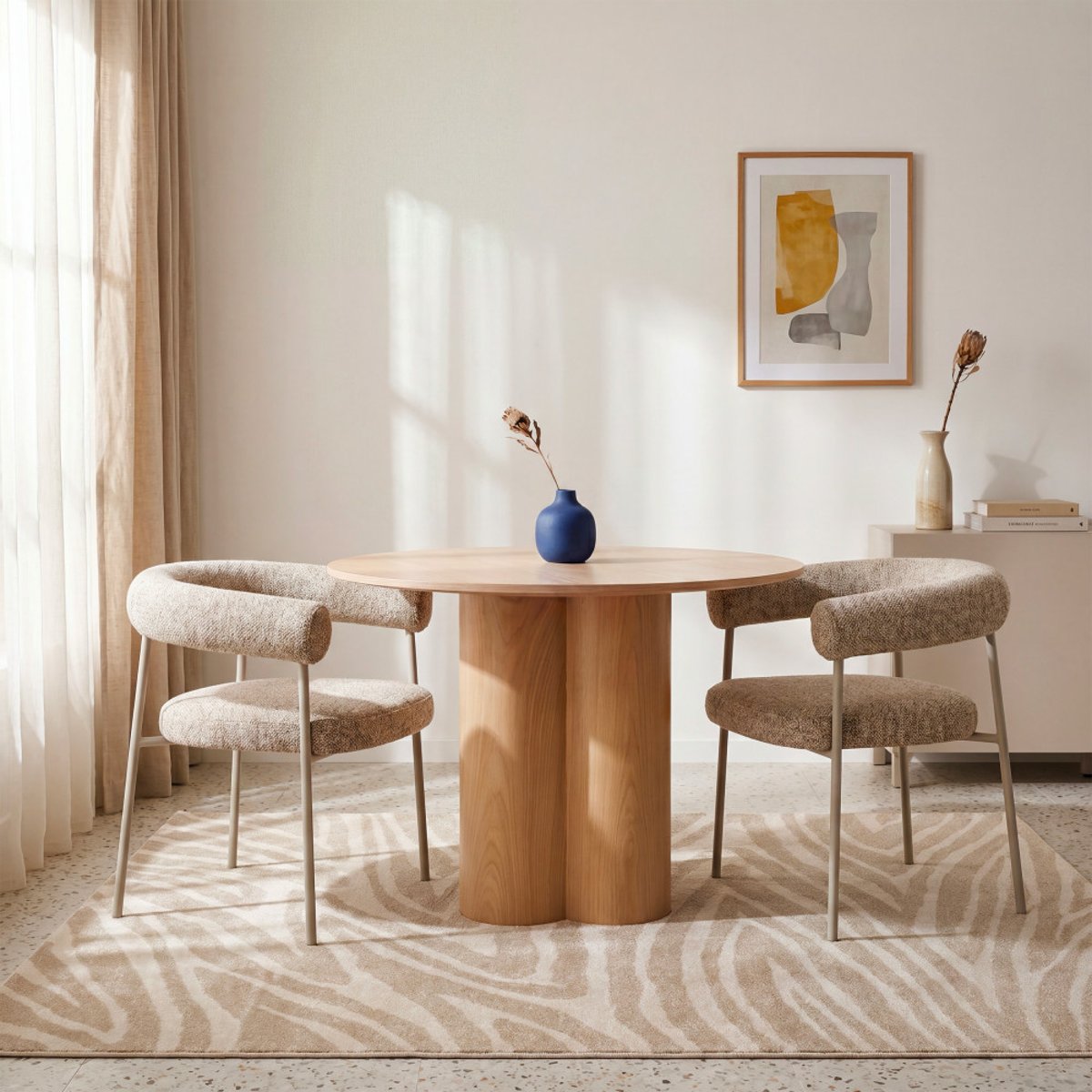 Lot de 2 fauteuils de table en tissu pieds beige- OLYMPE marron chiné, DRAWER