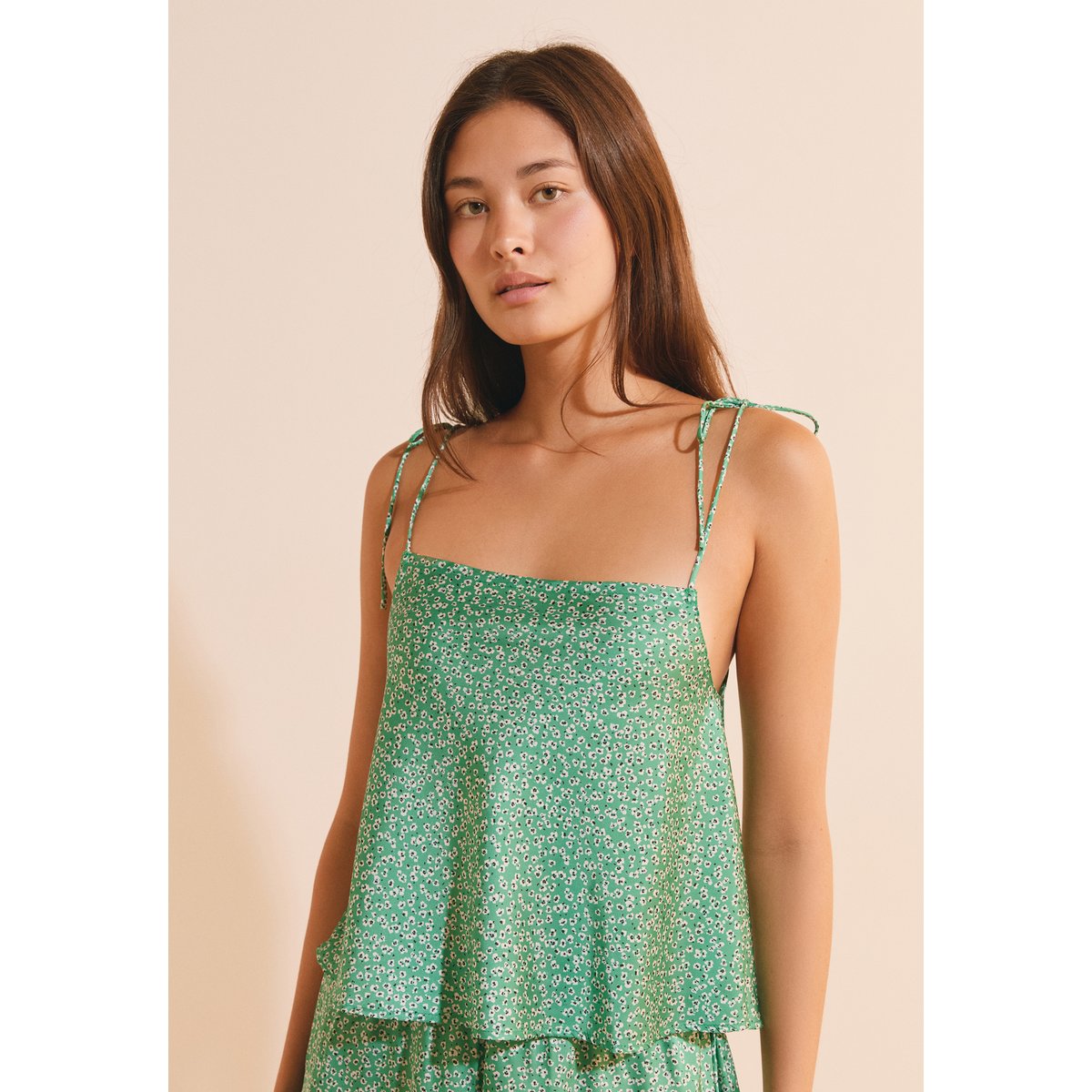Top satiné à motif TEVERDE imp fond vert, ETAM