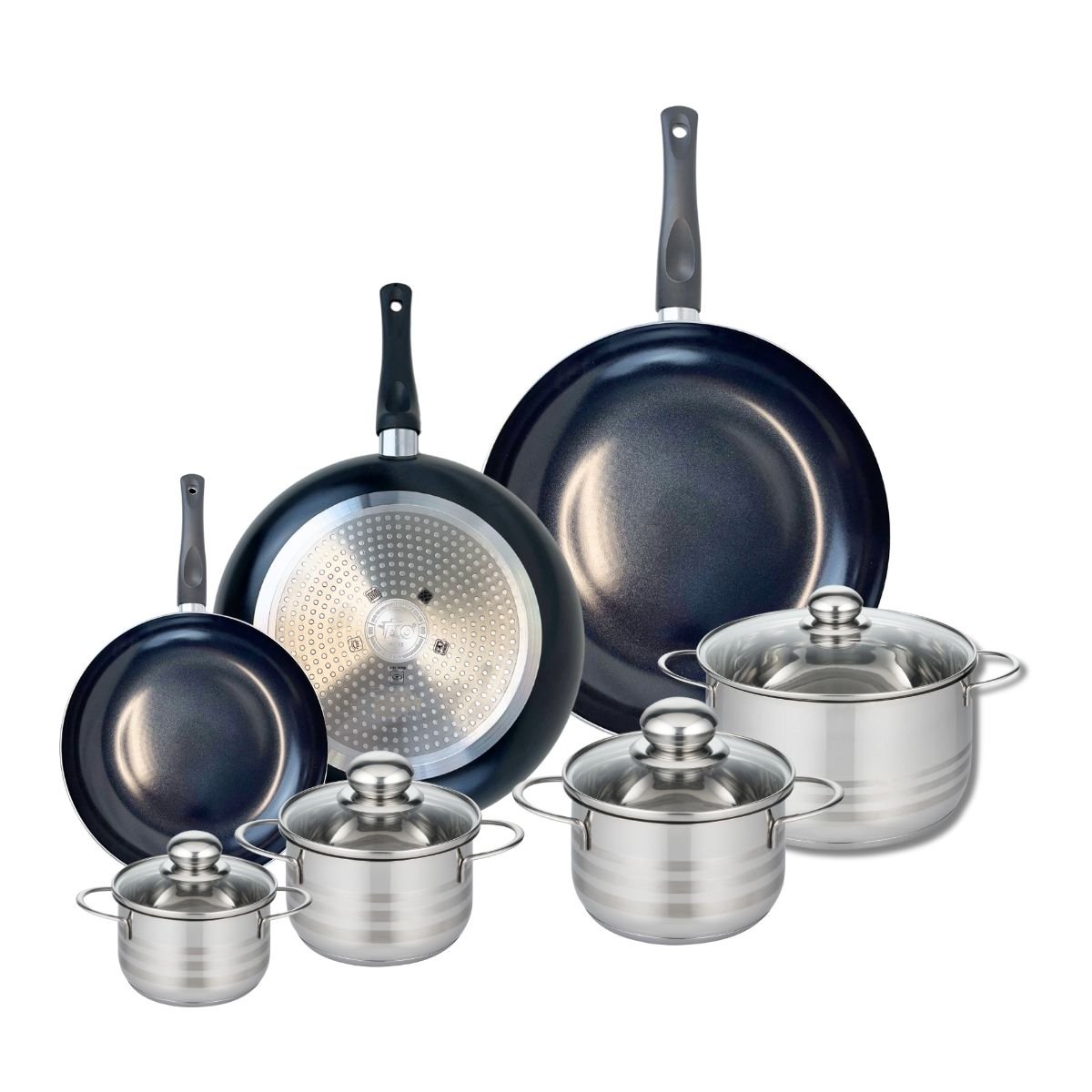 3 poêles 20/28/32cm + 4 faitouts 12/14/16/20cm PRIMA BRILLANT noir, ELO