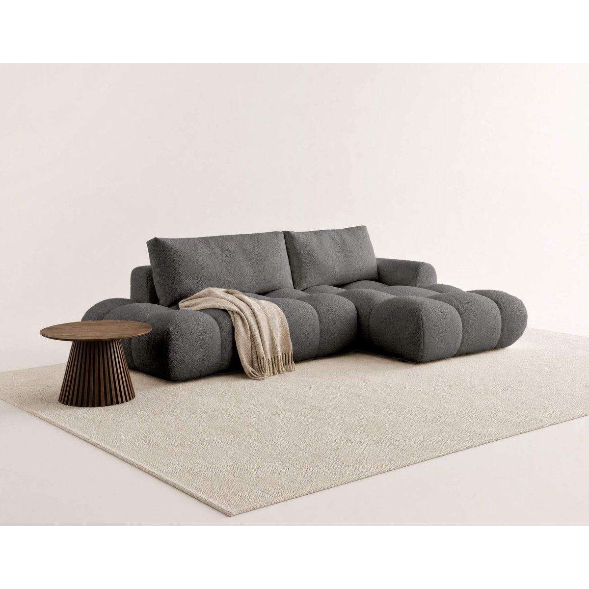 Canapé d'Angle Convertible en Tissu bouclette 4 places - YULIN gris, LISA DESIGN
