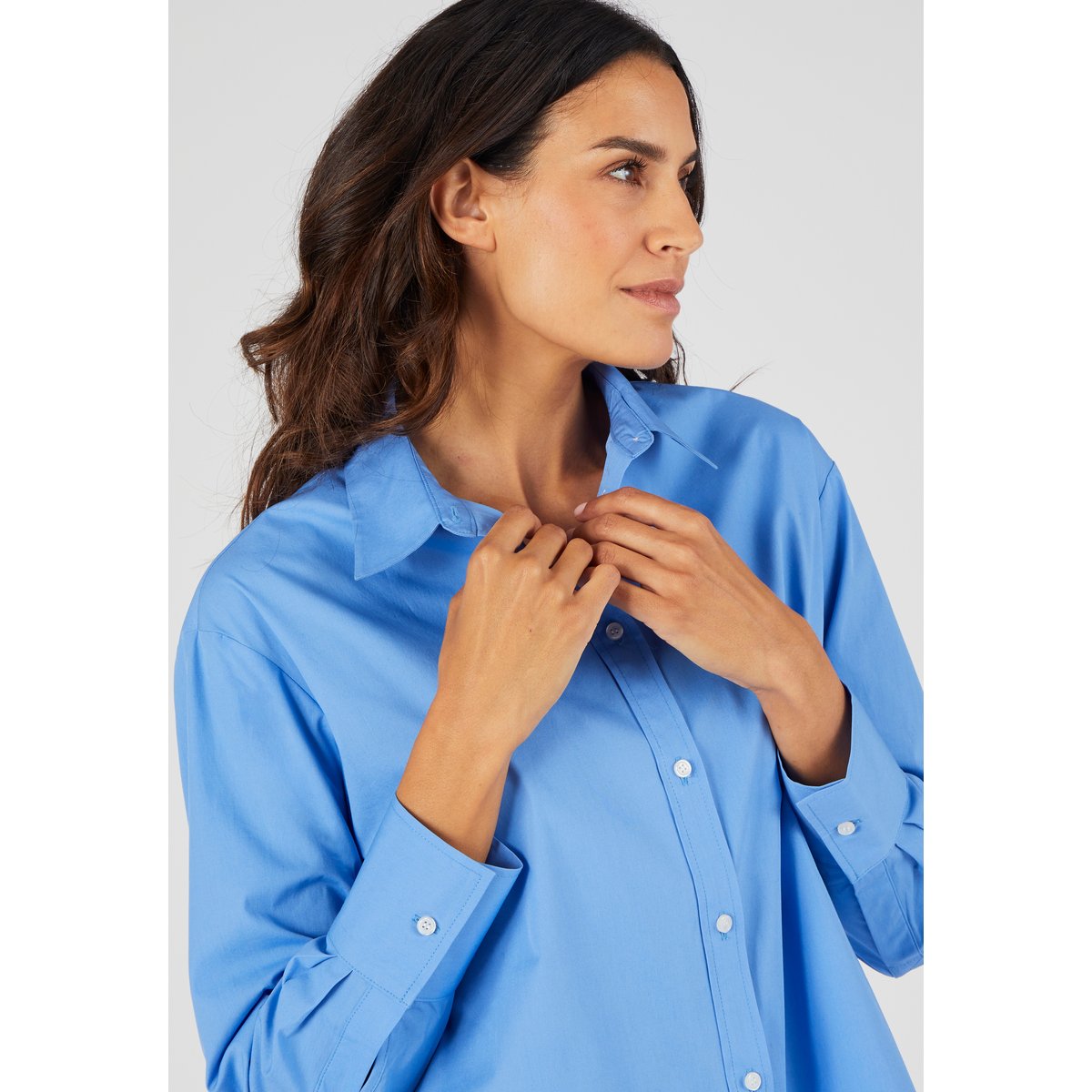 Maxi-chemise popeline unie bleu, DAMART
