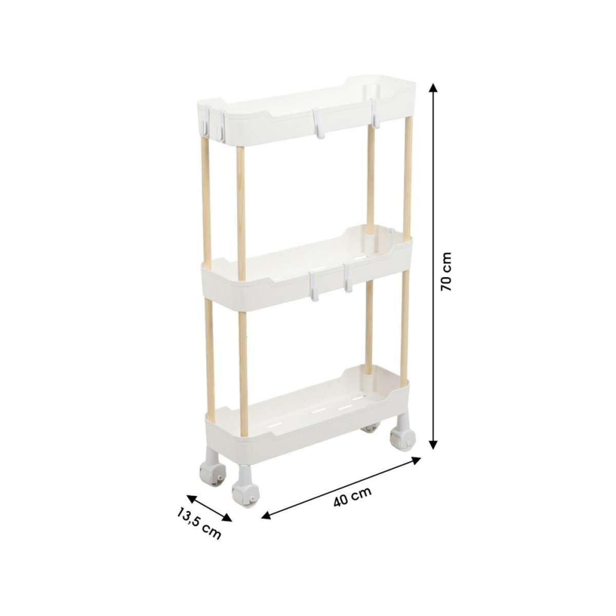 Desserte à roulettes 3 niveaux pour espaces étroits blanc, DECORATIE