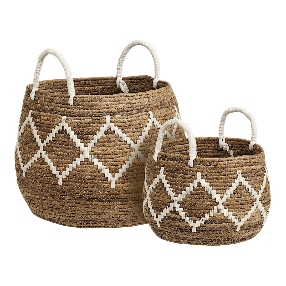 Panier de rangement à anses en fibre naturelle tressée motif losange (lot de 2) beige, PIER IMPORT