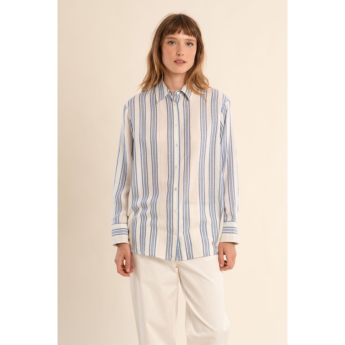 Chemise en coton, rayée bleu, MOLLY BRACKEN
