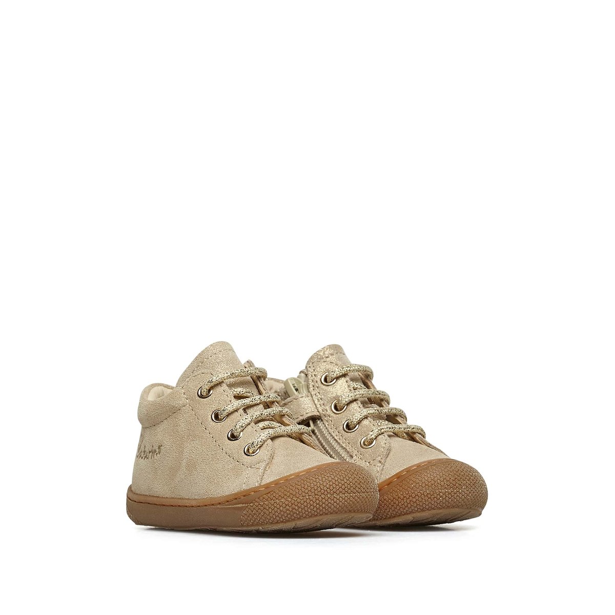 Chaussures premiers pas en cuir avec zip COCOON ZIP platine, NATURINO