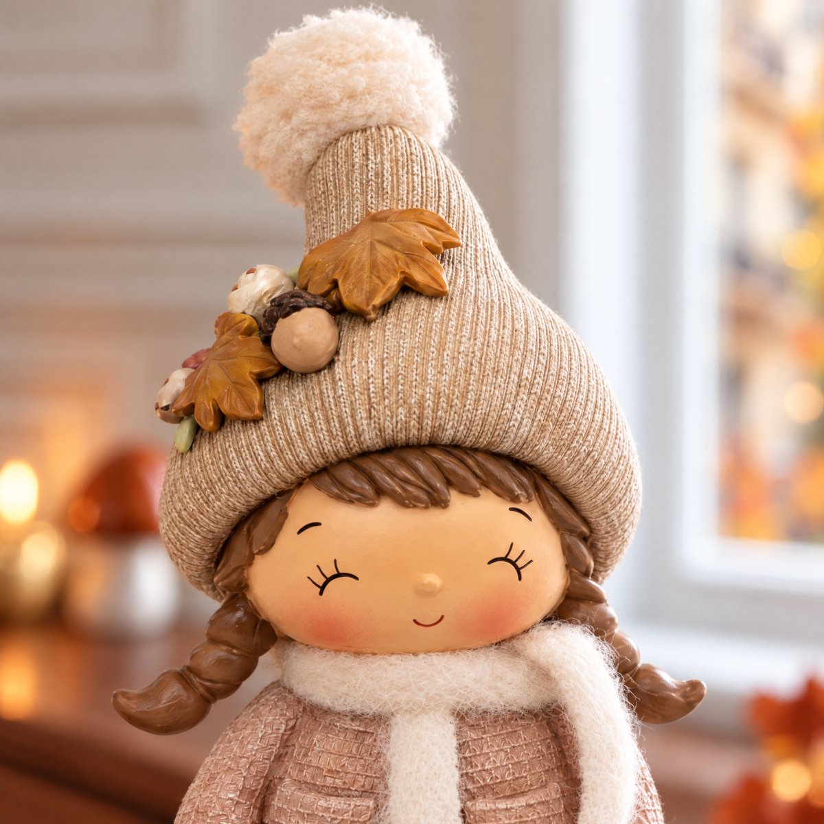Figurine fillette assise de noël décorative artificielle H18 PUMPKIN beige, SIA