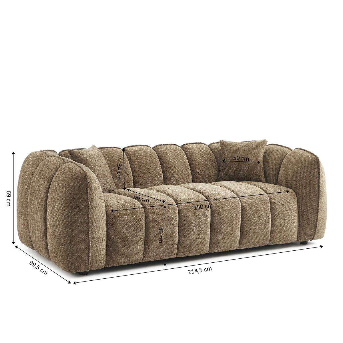 Canapé droit 3 places en tissu MATILDA marron, SORELH