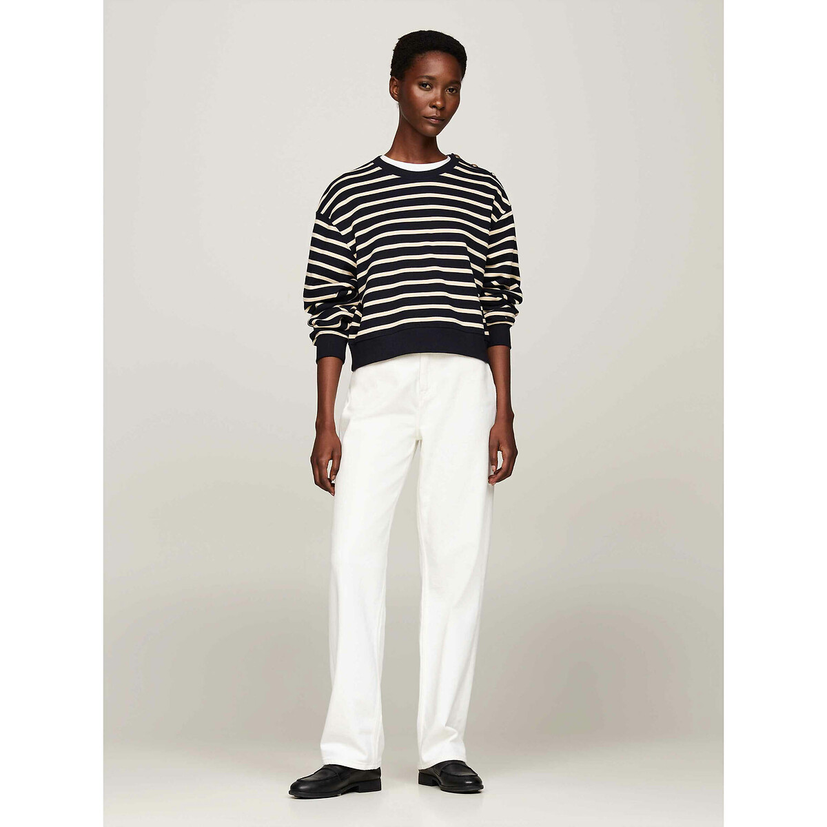 Sweat rayé manches longues col rond rayé bleu blanc, TOMMY HILFIGER