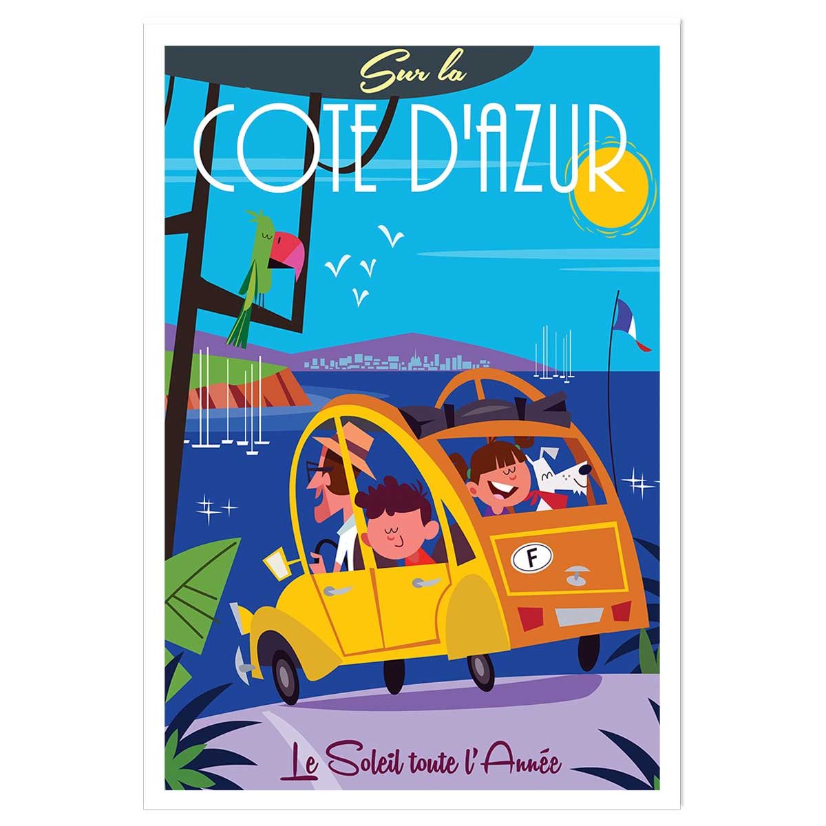 Poster retro le soleil de la cote d'azur affiche seule, HEXOA