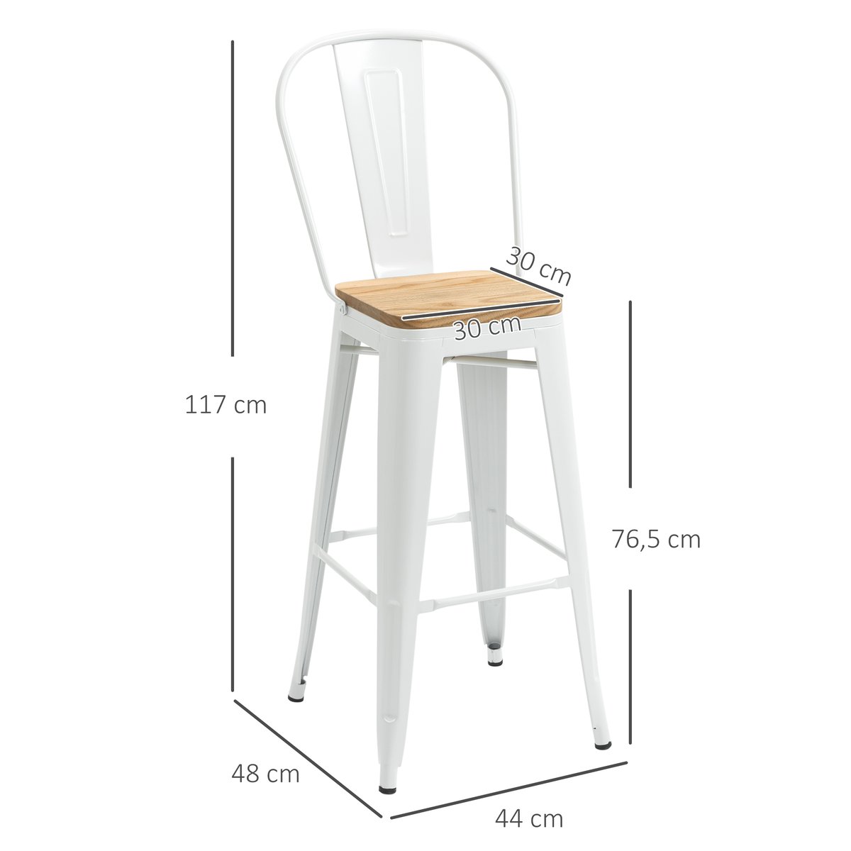 Tabouret de bar Acier Crème blanc, bois clair, HOMCOM