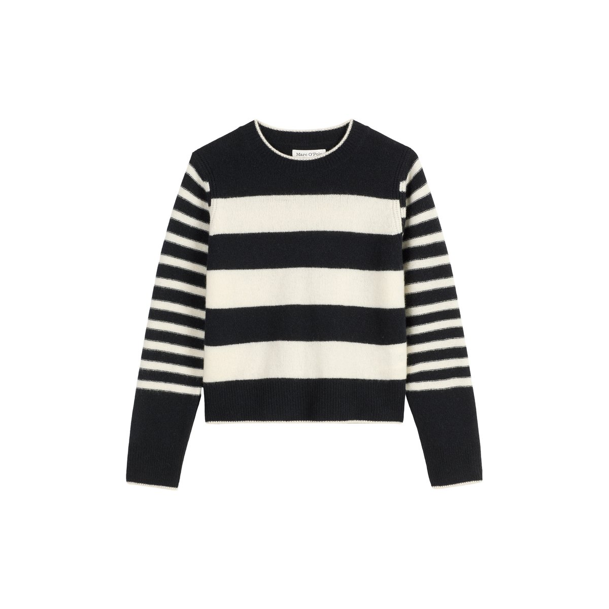 Pull à rayures regular en laine d'agneau moelleuse bleu foncé, MARC O'POLO