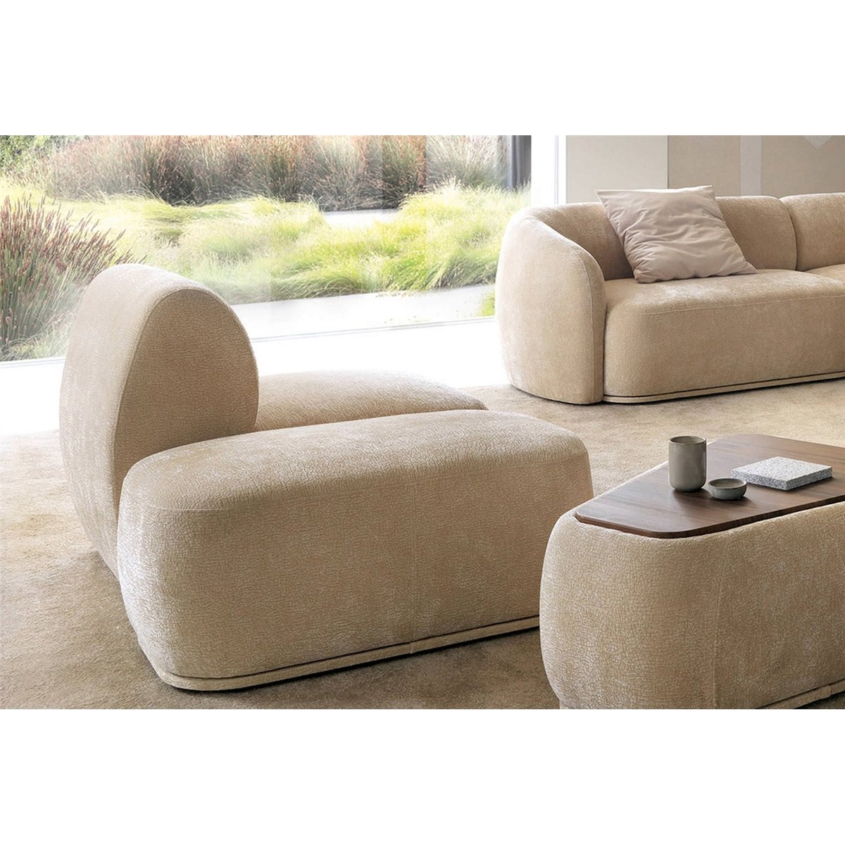 Pouf modulable rectangulaire chenille BOMMO beige chenille, RECOLLECTION