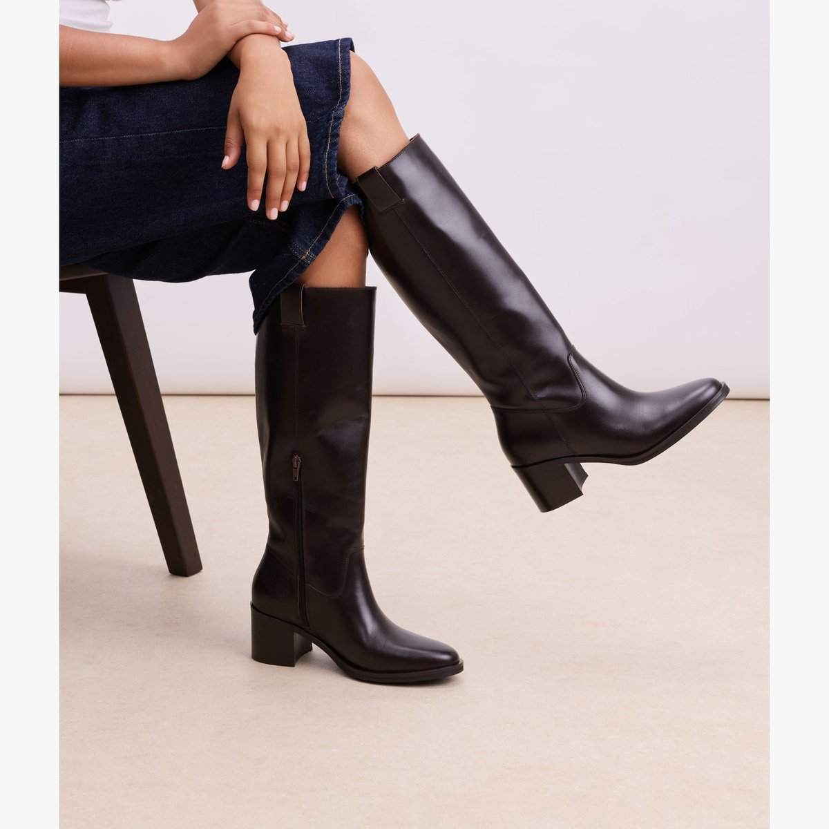 Botte À Talon en cuir HORTENSIA marron chocolat, BOCAGE