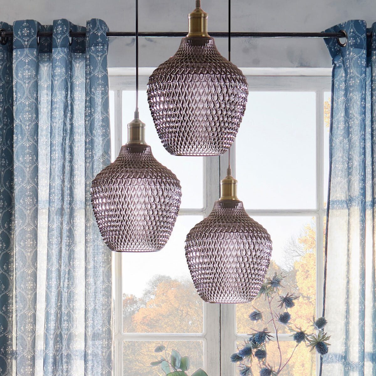 Suspension en verre texturé OMAHA transparent, ATMOSPHERA