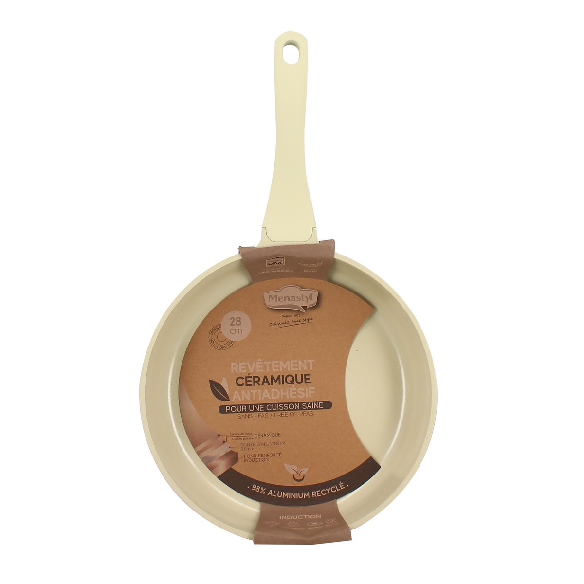 Poêle 28cm en fonte d'aluminium, PURE crème, MENASTYL