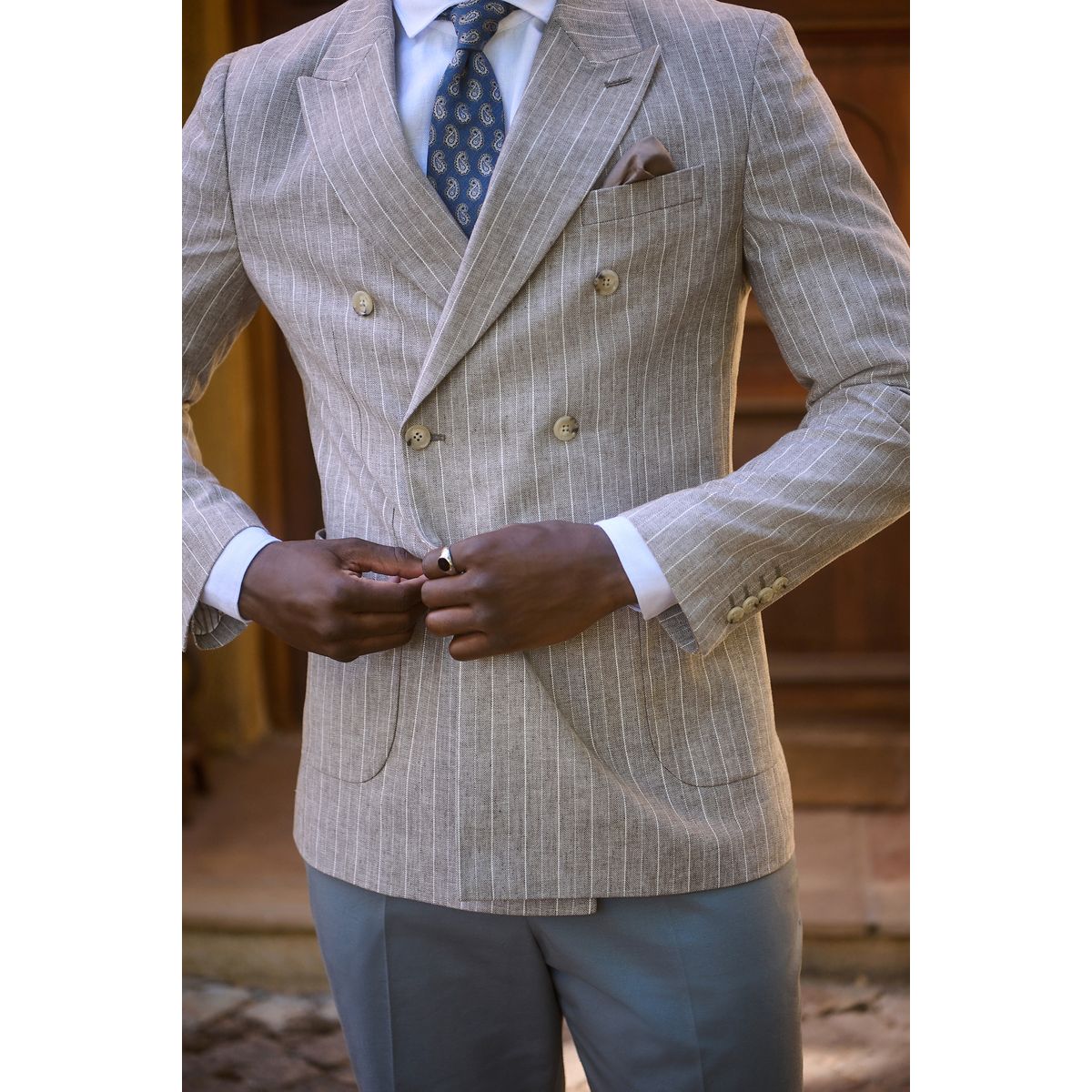 Blazer standard en lin mélangé à rayures naturel, NEXT