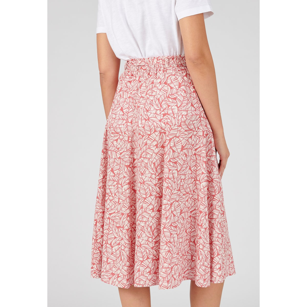Jupe imprimée tissu fluide rose feuillage, DAMART