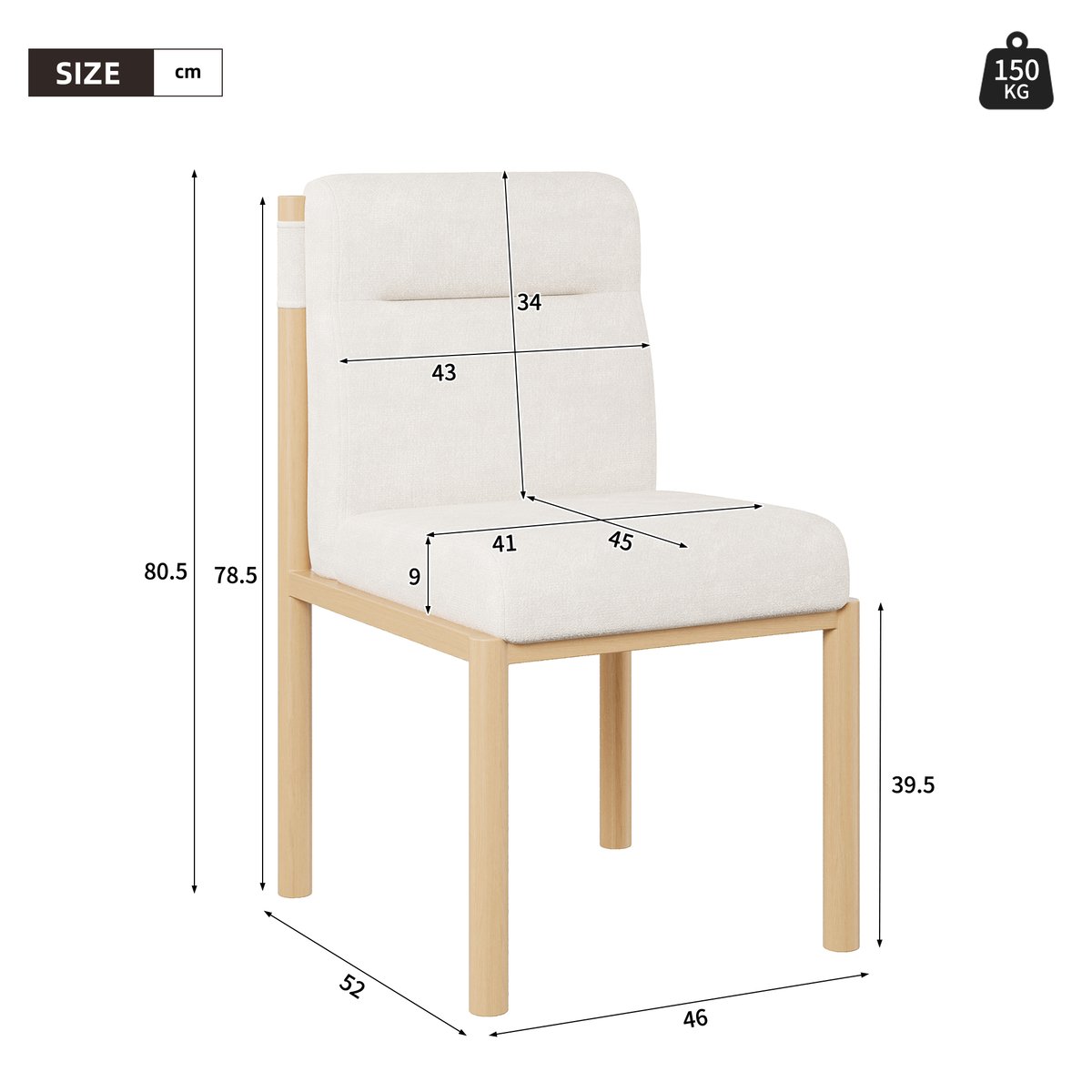 Lot de 6 chaises de salle à manger en bouclette avec pieds métal, DUORAU beige, MEUBLES COSY