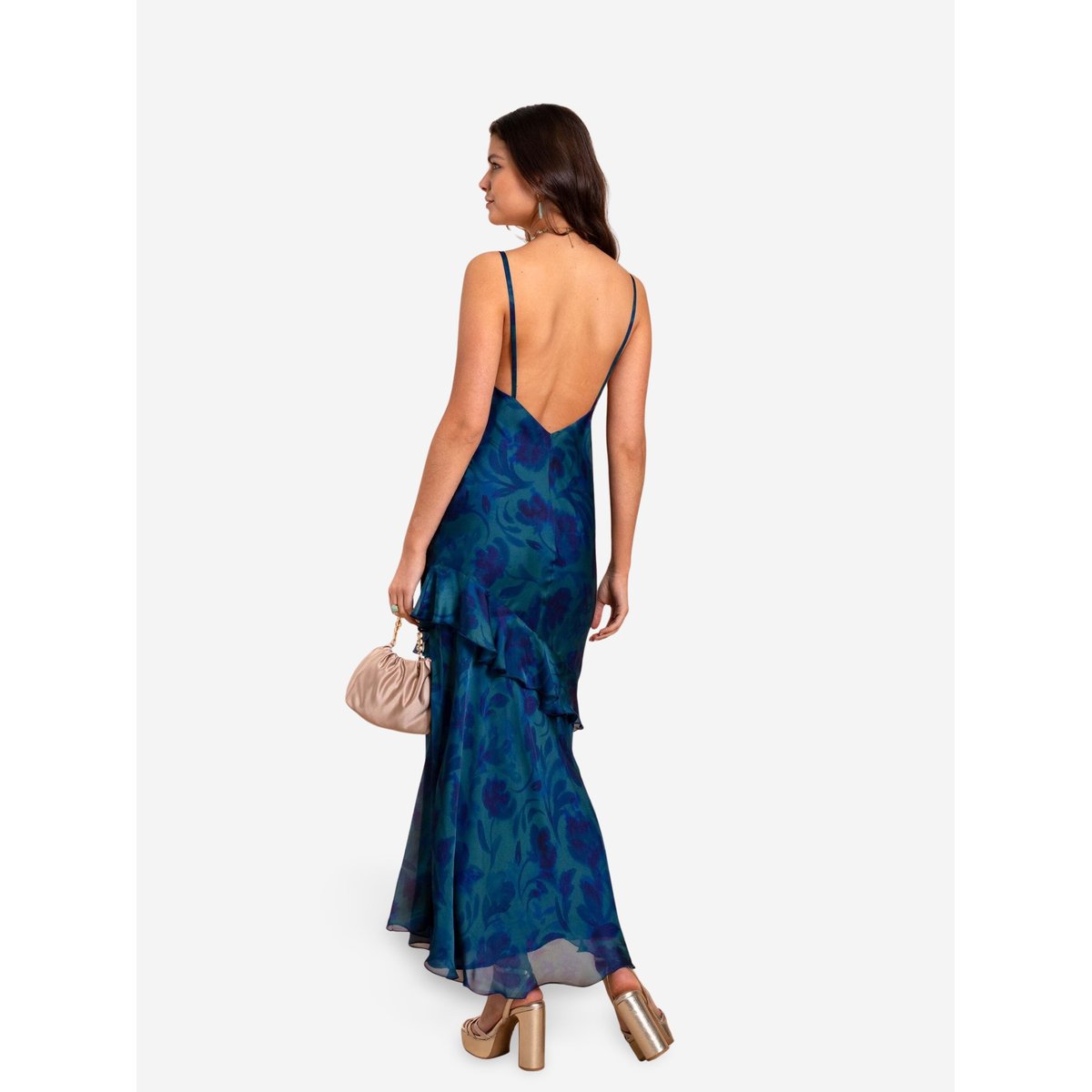 Robe longue nuisette avec volants multicolore, THE-ARE