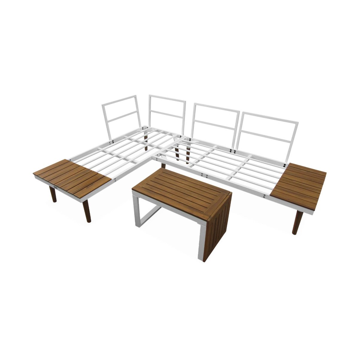 Salon de jardin modulable aluminium et bois d'acacia 4 places SAO PAULO blanc / beige, SWEEEK