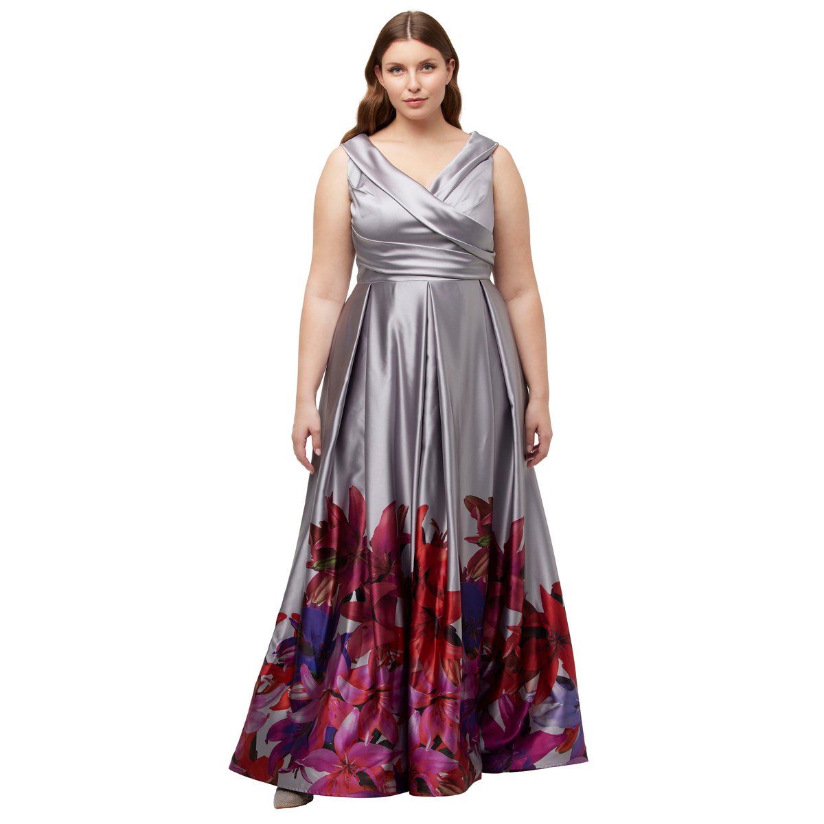 Robe de soirée, bordure, ligne en A gris métal, ULLA POPKEN