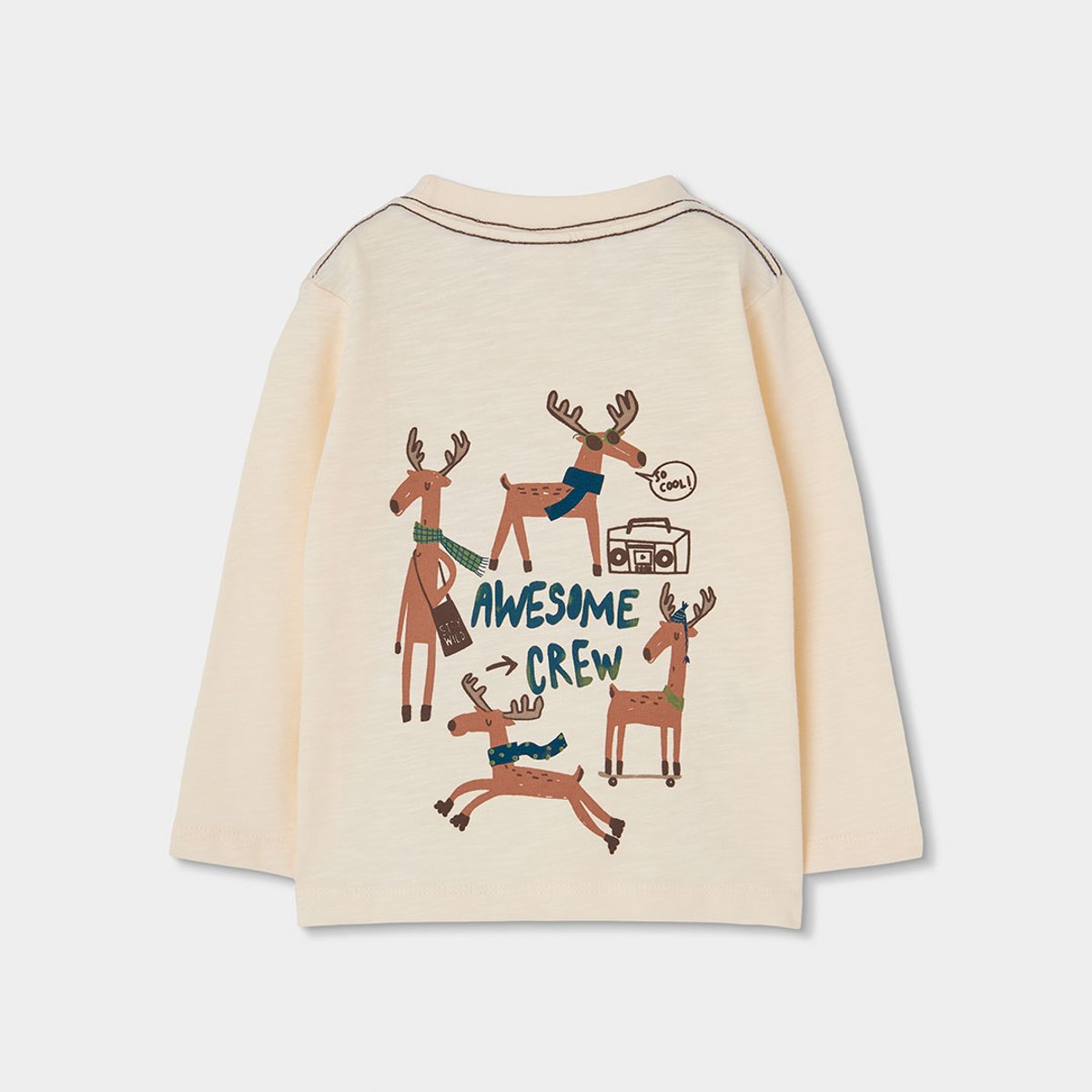 T-shirt garçon en maille avec renne en parachute blanc, BOBOLI